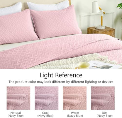 FLYMME Queen Quilt Bedding Set Pink Lightweight Bedspreads Full Size,Soft Microfiber Bed Coverlet for All Season (1 Quilt, 2 Shams)
