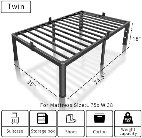 ROIL 18 Inch Twin Bed Frame with Rounded Corner & 4 Mattress Baffles