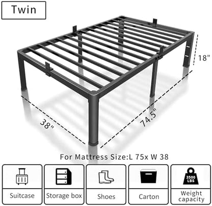 ROIL 18 Inch Twin Bed Frame with Rounded Corner & 4 Mattress Baffles