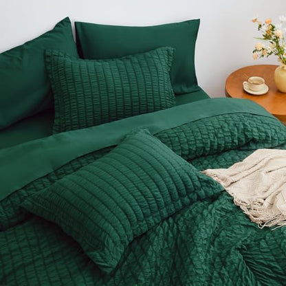 Love's cabin Seersucker Dark Green King Size Comforter Set