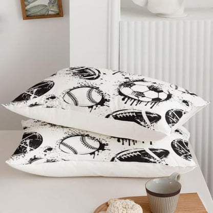 Axolotl Ball Sports Comforter Set King,Football Soccer Bedding for Boys,Football Baseball Game Comforter,Baseball Sport Bedding,Hip Hop Graffiti Artwork Bed Set for Kids Men,1 Quilt 2 Pillowcases