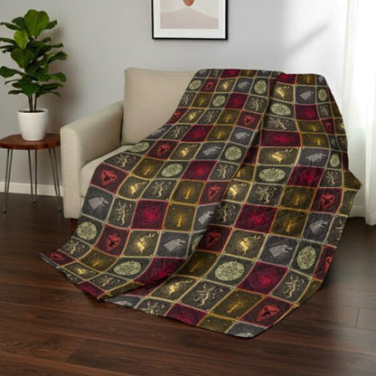 Northwest Warner Bros Game of Thrones Symbolic Sigils Quilted Throw Blanket, Fantasy House Emblems, Adults Boys Girls, Soft Lightweight Bedding for Bed, or Couch, 60 x 80 inches