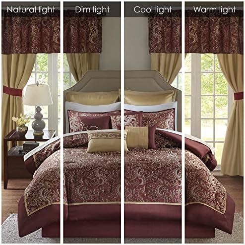 Madison Park Essentials Brystol 24 Piece Room in a Bag Faux Silk Comforter Jacquard Paisley Design Matching Curtains Down Alternative Hypoallergenic All Season Bedding-Set, King (104 in x 92 in), Red