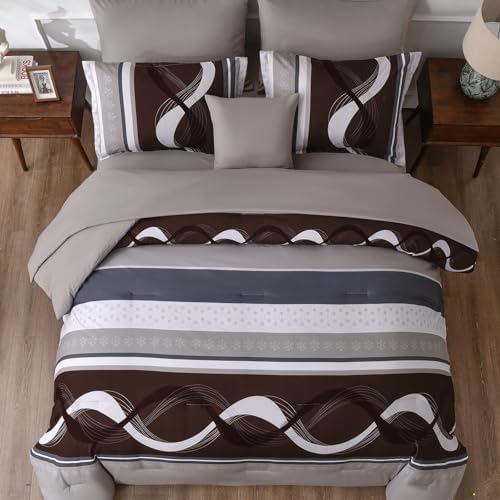 Anibedding Striped Comforter Set King Size,8 Pieces Bed in a Bag