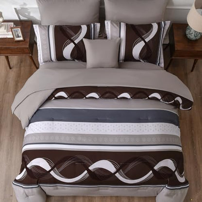 Anibedding Striped Comforter Set King Size,8 Pieces Bed in a Bag