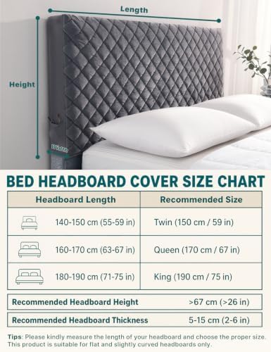 Velvet Bed Headboard Cover Slipcover - Stretch Quilted & Thicken Dustproof Protector for Queen/King, Washable Decorative Headboard Cover for Bedroom (Darkgray, 59x27.5 inch)