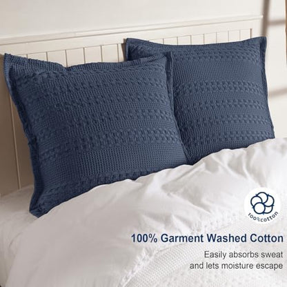 PHF Cotton Ruffle Waffle Weave Euro Sham Covers 26"x26", Indigo, No Insert