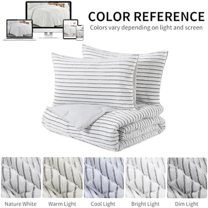HOMBYS Oversized King Boho Comforter Set 120x120, Black White Tufted Jacquard Geometry Bedding Comforter for King Bed, Shabby Chic Bed Sets with 2 Matching Pillow Cases