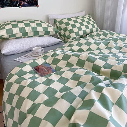 Wellboo Green Plaid Comforter Full Sage Green Checkerboard Grid Bedding