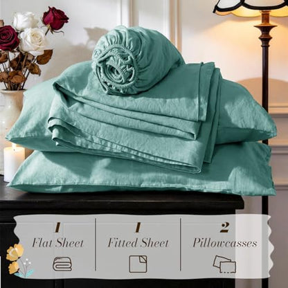 SONORO KATE 100% French Linen Cal King Size Sheets Set,Natural Flax Bedding