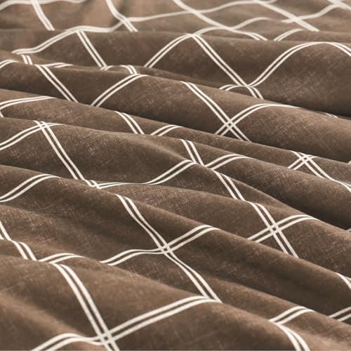 Plaid Twin XL Comforter Set Brown 5 Pieces Bed in a Bag for College Dorm