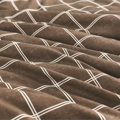 Plaid Queen Comforter Set Brown 7 Pieces Reversible Checkered Bed in a Bag