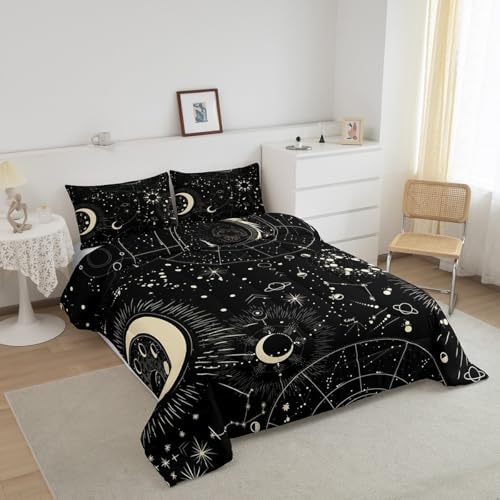 Feelyou Sun and Moon Comforter Set Boho Exotic Bedding Set Galaxy Astrology Comforter for Boys Girls Children Teens Bedroom Decor Chic Cute Luxury Zodiac Signs Duvet Set Queen Size Quilt Set