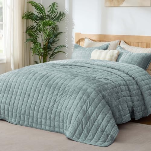 BEDELITE Velvet Quilt Set King Size, Luxury Velvet Comforter Bedding