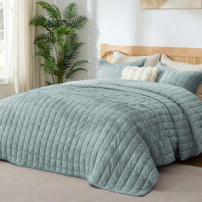 BEDELITE Velvet Quilt Set King Size, Luxury Velvet Comforter Bedding