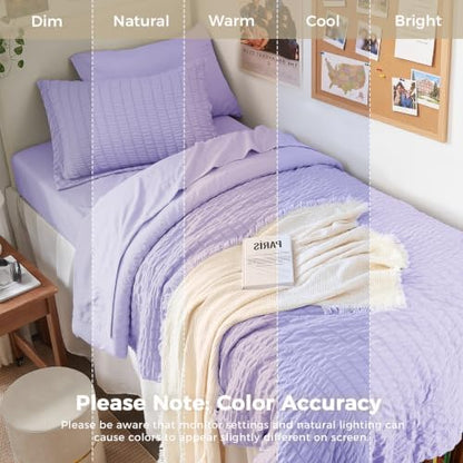 HYMOKEGE Light Purple Twin XL Comforter Set Seersucker 5 Pieces, All Season Luxury Bed in a Bag for Bedroom, Bedding Set with Comforter, Sheets, Pillowcase & Sham