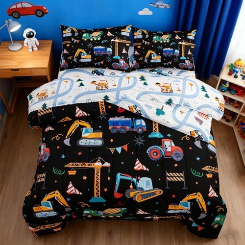 Holawakaka Trucks Tractors Cars Boy Twin Comforter Set with Sheets 5 Pieces