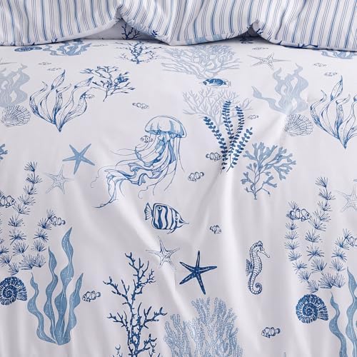 BLOOMHAVEN Full Size Comforter Sets-7 Pieces Coastal Blue Bed in a Bag