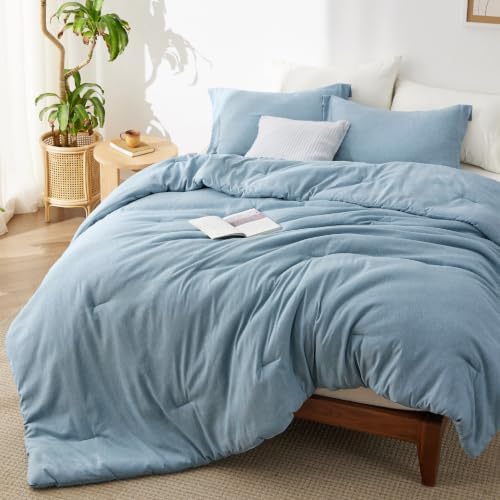 Bedsure Storm Blue Full Size Comforter Set, Cationic Dyed Bed Set 3 Pcs