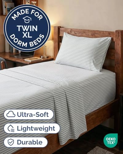 Extra Deep Twin XL Sheet Set - 3 Piece College Dorm Room - Grey Stripes