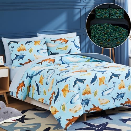 Twin Bedding Sets for Boys - 5 Pieces Ocean Bedding Twin Comforter Set
