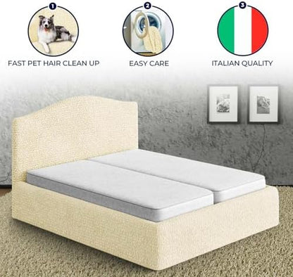 PAULATO BY GA.I.CO. Stretch Headboard and Frame Slipcover – Soft Bi-Elastic 1-Piece Bedframe Cover – Furniture Protector Machine Washable – Cream (Full/Queen 55"-71" Wide)