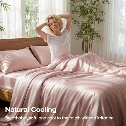 100% Real Bamboo Viscose & Lyocell Tencel Sheets Set King Size | Breathable & Cooling for Hot Sleeper | Luxury Silky Soft Fabric | 18" Deep Pocket with Corner Straps (Sand, King)