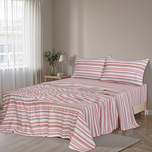 RUVANTI Flannel Sheets Queen Size, Multi Chevron Stripe