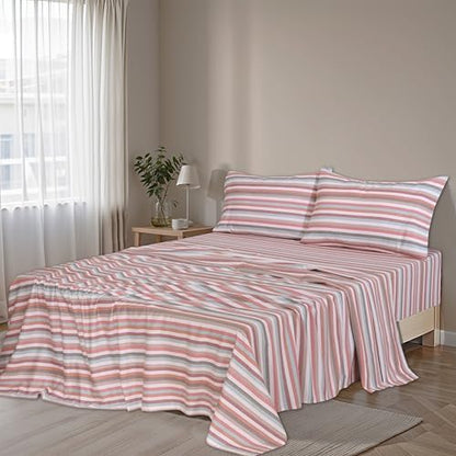 RUVANTI Flannel Sheets Queen Size, Multi Chevron Stripe