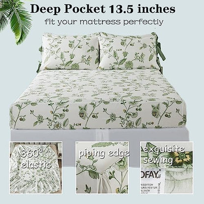 FADFAY Twin XL Floral Sheets for College Girls Premium Percale Cotton