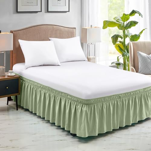 FreshCulture Queen Bed Skirt, Elastic Wrap Around Bed Skirt Queen Size, Bed Skirts for Adjustable Bed, Easy Fit with 22 Inch Drop Length, Hotel Quality Dust Ruffle for Queen Bed (Sage Green)