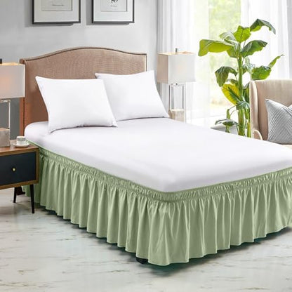 FreshCulture Queen Bed Skirt, Elastic Wrap Around Bed Skirt Queen Size, Bed Skirts for Adjustable Bed, Easy Fit with 22 Inch Drop Length, Hotel Quality Dust Ruffle for Queen Bed (Sage Green)