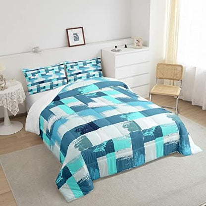 Feelyou Teal Blue Stripes Comforter Set for Girls Boys Kids Turquoise Stripe Line Bedding Set Geometric Down Comforter Room Decor Abstract Art Gradient Ombre Quilt King Size Duvet Set 3Pcs Boys