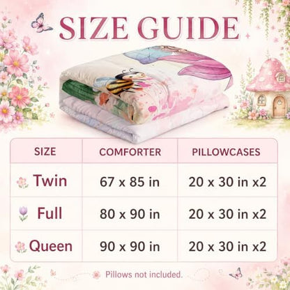 AILONEN Twin Beautiful Fairy Girls Comforter Set,Cute Girls Bedding Set for Kids Teen,Tie Dye Flower Butterfly Pink Comforter Set 3 Piece,1 Comforter with 2 Pillowcases