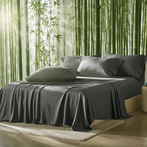100% Viscose Derived from Bamboo Sheet Set, Natural Breathable Moisture-Wicking for Hot Sleepers, 24" Deep Pocket, 4 Piece