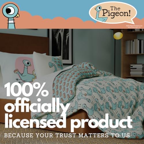 The Pigeon Finds A Hot Dog Full Bedding Set – 7 Piece Super Soft Microfiber Reversible Comforter, Sheet Set & Sham - Book by Mo Willems (Officially Licensed Product) by Franco