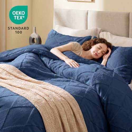 EXQ Home Tufted Diamond Comforter Set Queen, 3 Pieces Bed Set,Dark Blue