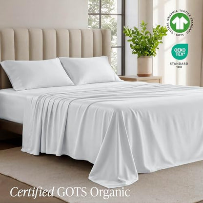 Bare Home 100% Organic Cotton Jersey Sheet Set (Queen, White)