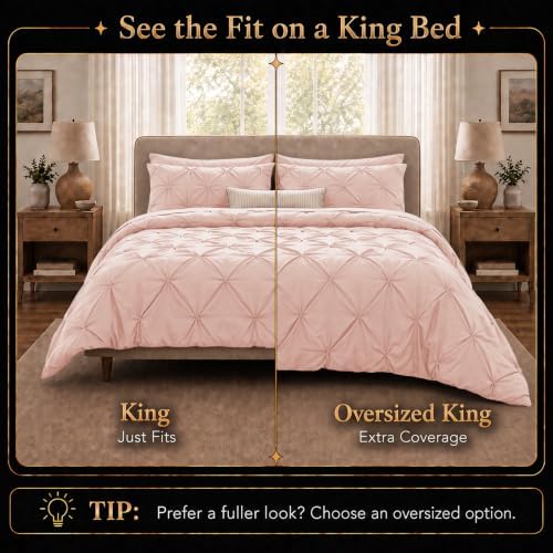 CozyLux Oversized King Comforter Set Peach Pink, 7 Pieces Bed in a Bag