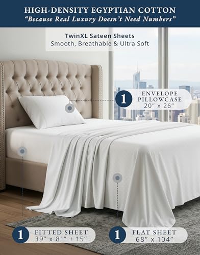 LANE LINEN Twin XL Sheets 100% Egyptian Cotton Sateen - White Swiss Dot
