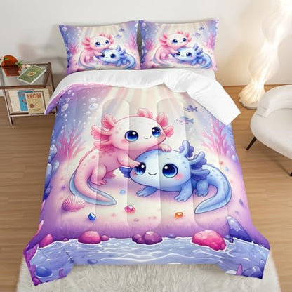 Cute Axolotl Bedding Set King Size with 2 Pillowcases.