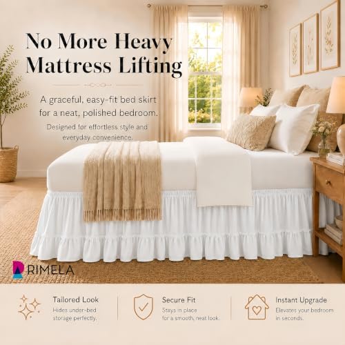 White Pieced Ruffle Bed Skirt Queen 18" Drop, Elastic Bedskirt