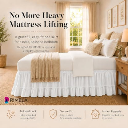White Pieced Ruffle Bed Skirt Queen 18" Drop, Elastic Bedskirt