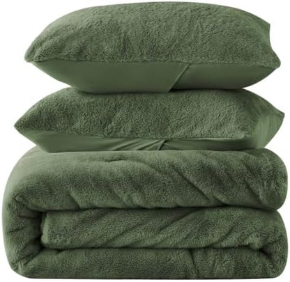 BEDELITE Faux Fur Twin Comforter Set Olive Green,Warm Comforter for Winter