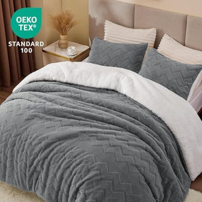 BEDELITE Fluffy Sherpa King Comforter Set,Grey