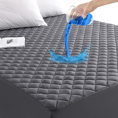 GRT Twin XL Size Waterproof Mattress Pad, Grey Quilted Mattress Protector