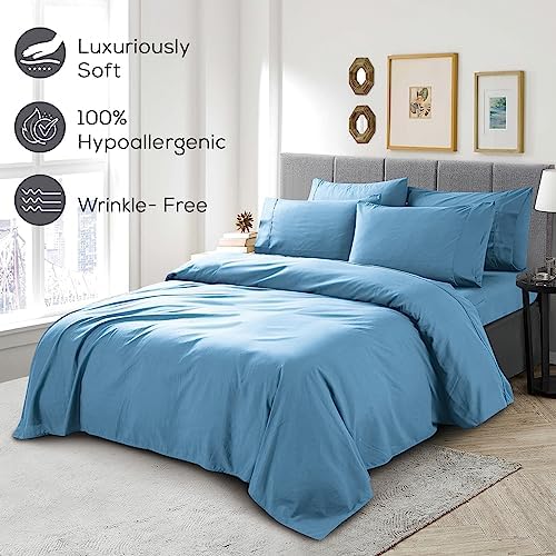 Mueller Ultratemp Bed Sheets Set, Super Soft, 6 Piece California King Sheet Sets, Deep Pocket up to 16", Transfers Heat, Breathes Better, Hypoallergenic, Wrinkle-Resistant, Oeko-TEX, Denim