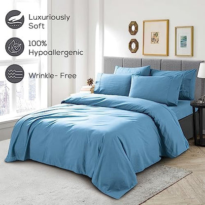 Mueller UltraTemp King Size Sheets Set – 6 Piece Premium Bedding, Silky Soft, Cooling, Deep Pocket up to 16", Breathable Heat Transfer, Wrinkle-Resistant & Hypoallergenic, Denim