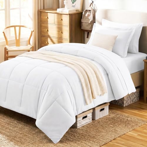 CozyLux Twin Comforter Set, 5-Piece Bed in a Bag, White
