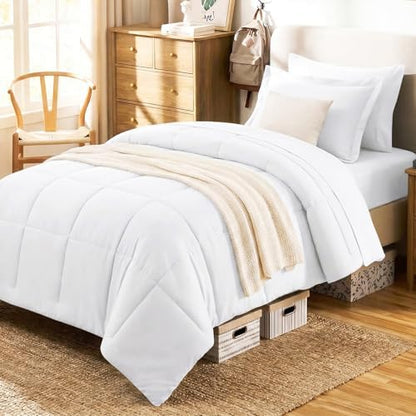 CozyLux Twin Comforter Set, 5-Piece Bed in a Bag, White